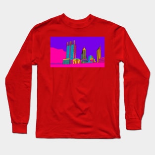 Purple Perth Skyline Pop Art Style Long Sleeve T-Shirt